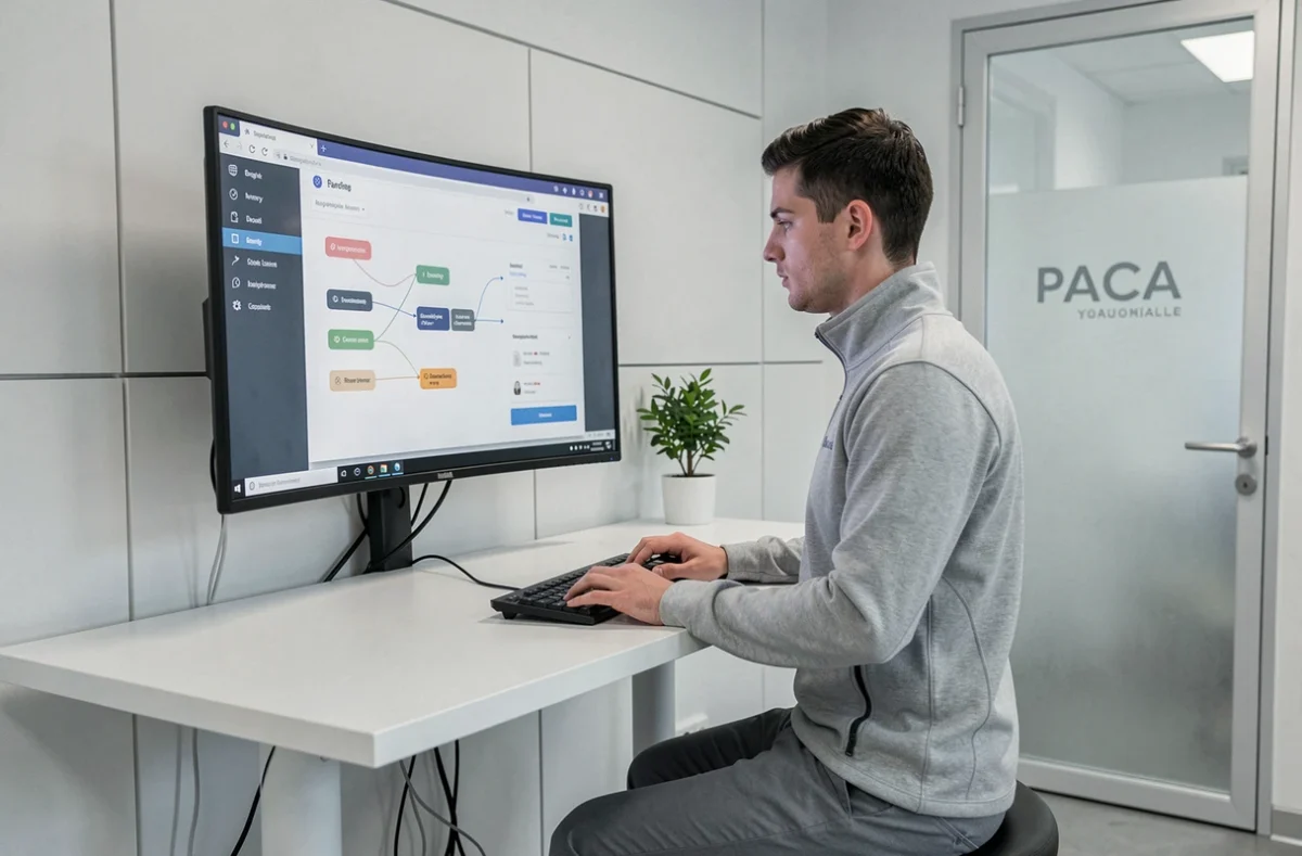 Développeur web de l'agence e+p en PACA travaillant sur une interface web responsive et un workflow de communication digitale
