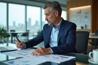 Analyste financier examinant des bilans comptables pour évaluer la santé financière d'une entreprise en 2026