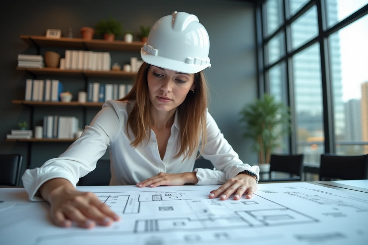 Jeune architecte examinant des plans dans un bureau moderne