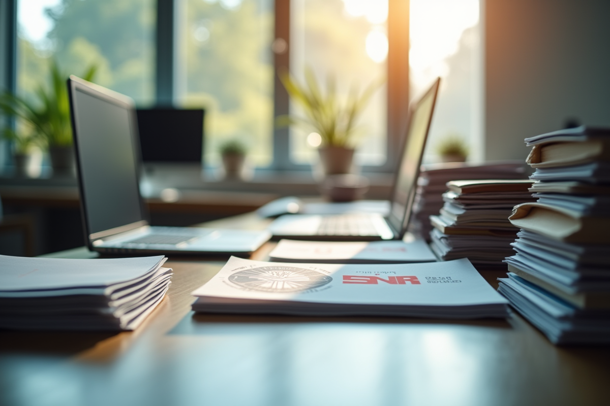 Espace de travail organisé avec logo SNCF visible