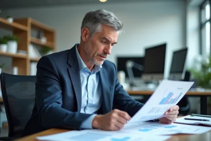 Chercheur homme en laboratoire examinant un graphique salarial