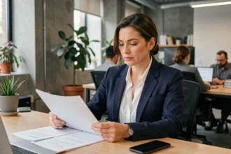 Femme consultante en portage salarial travaillant dans un espace de coworking moderne