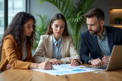 Groupe de professionnels discutant de funnels de vente