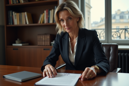 Femme d'affaires française examinant un document officiel