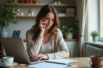 Femme travaillant sur un ordinateur dans un bureau à domicile