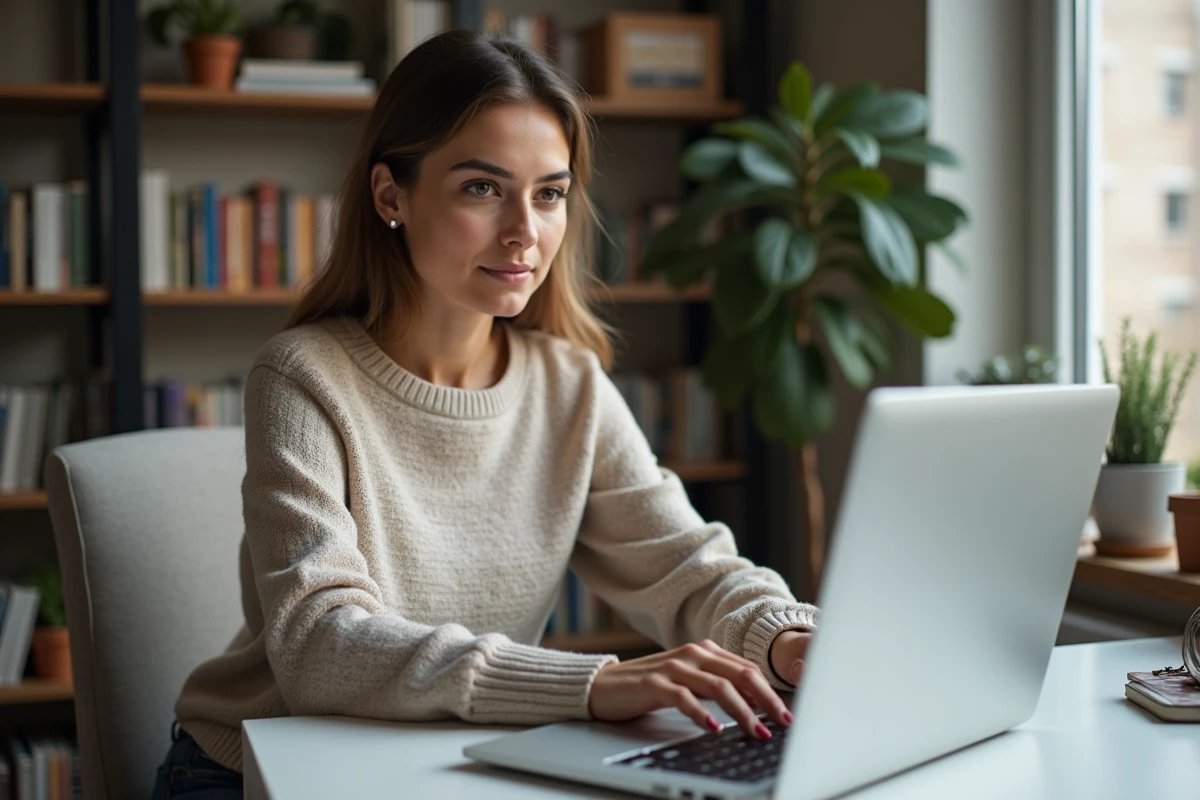 Femme au bureau à domicile travaillant sur son ordinateur