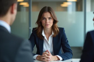 Femme en entretien d'embauche dans un bureau moderne