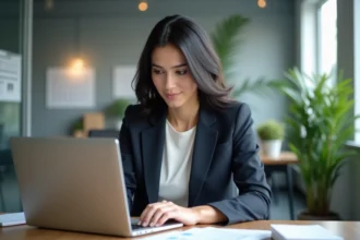 Femme professionnelle au bureau ajustant ses rendez-vous