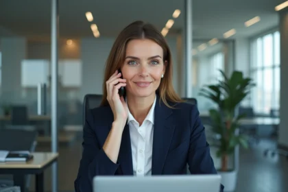 Femme d'affaires en réunion dans un bureau moderne