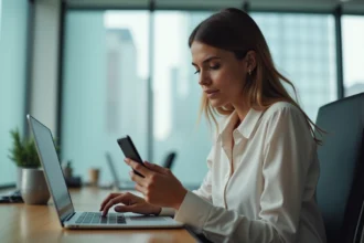 Femme d affaires concentrée sur son ordinateur dans un bureau moderne