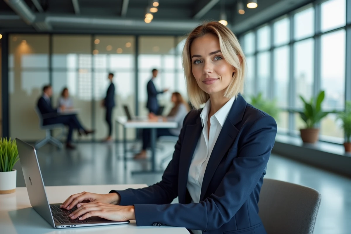 Femme professionnelle dans un bureau moderne représentant le secteur tertiaire des services en 2026