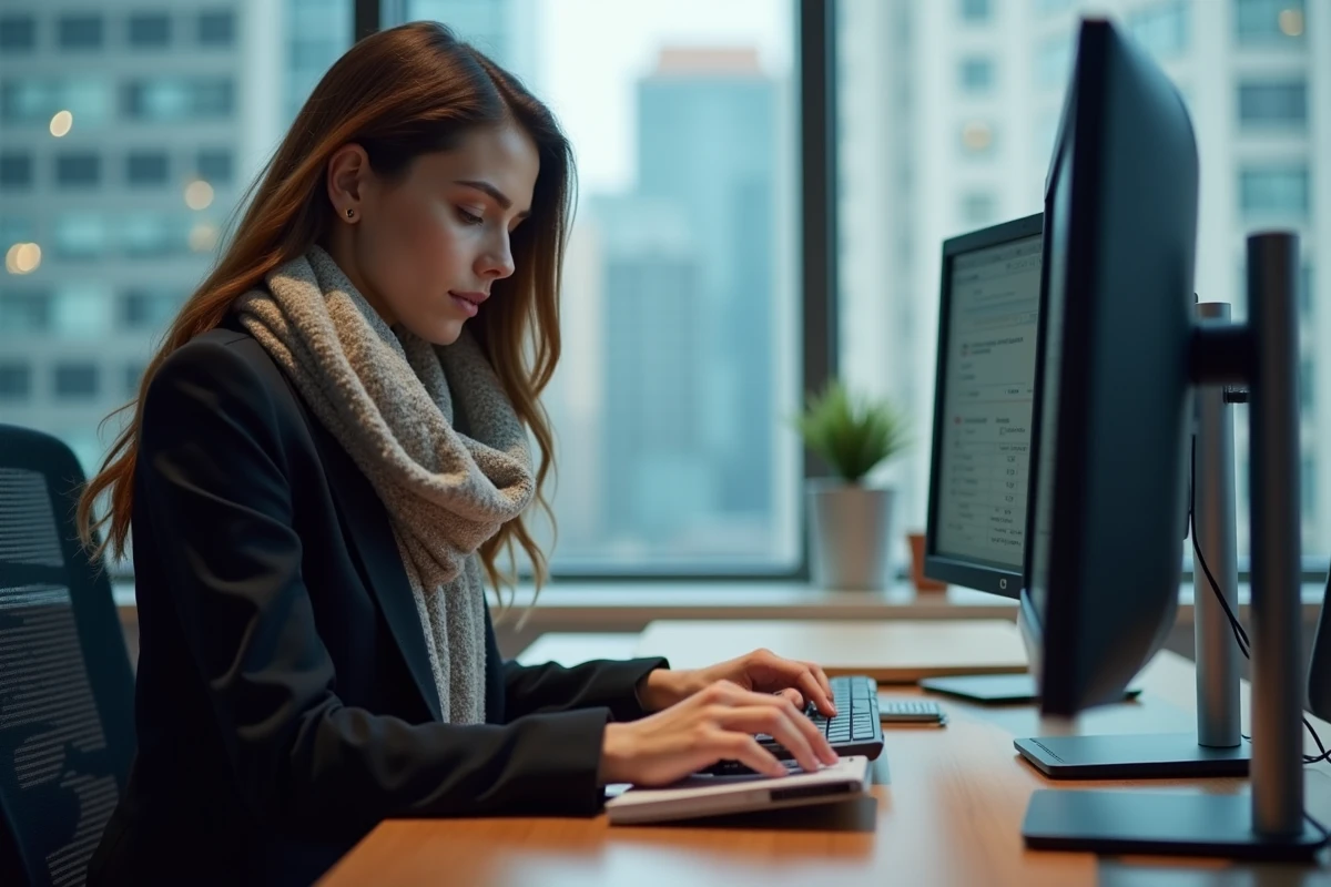 Jeune femme travaillant sur ordinateur dans un espace urbain