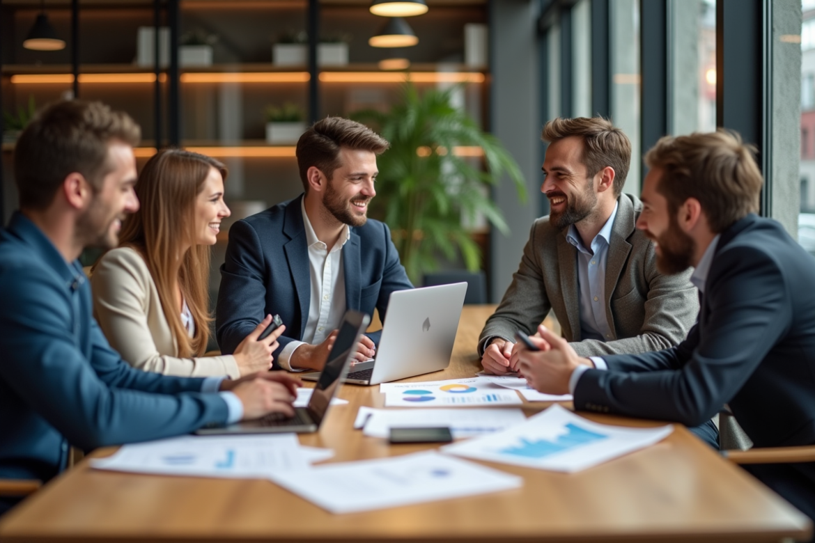 Jeunes professionnels en réunion dans un espace de coworking