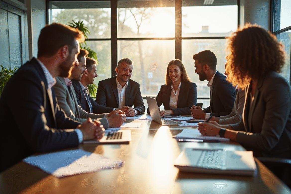 Groupe de professionnels en réunion dans un bureau moderne