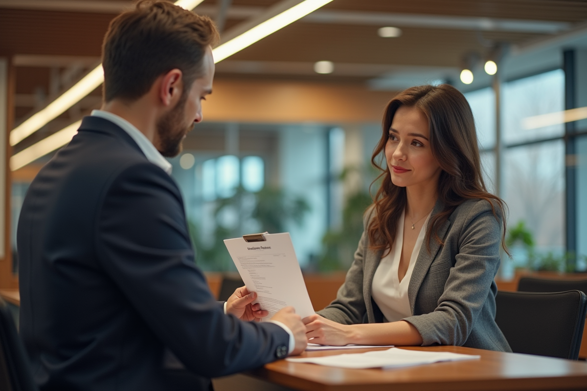 Conseiller aidant une personne avec documents officiels