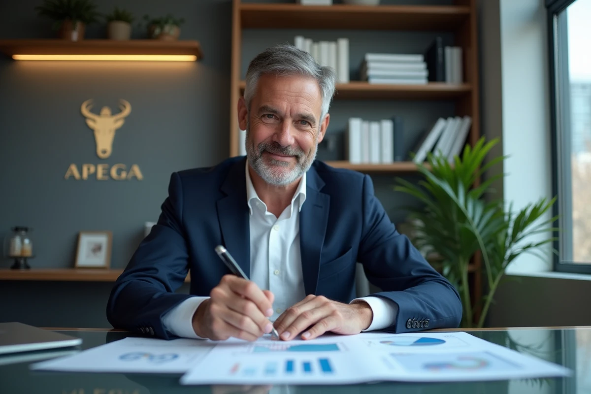 Homme d'affaires en costume regardant des graphiques financiers