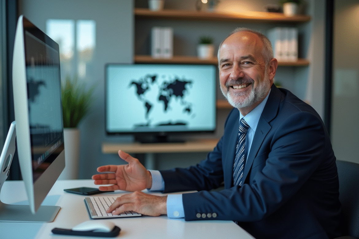 Homme d'affaires souriant dans un bureau moderne