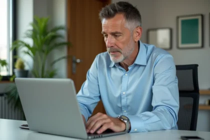Homme d'âge moyen au bureau en pleine réflexion