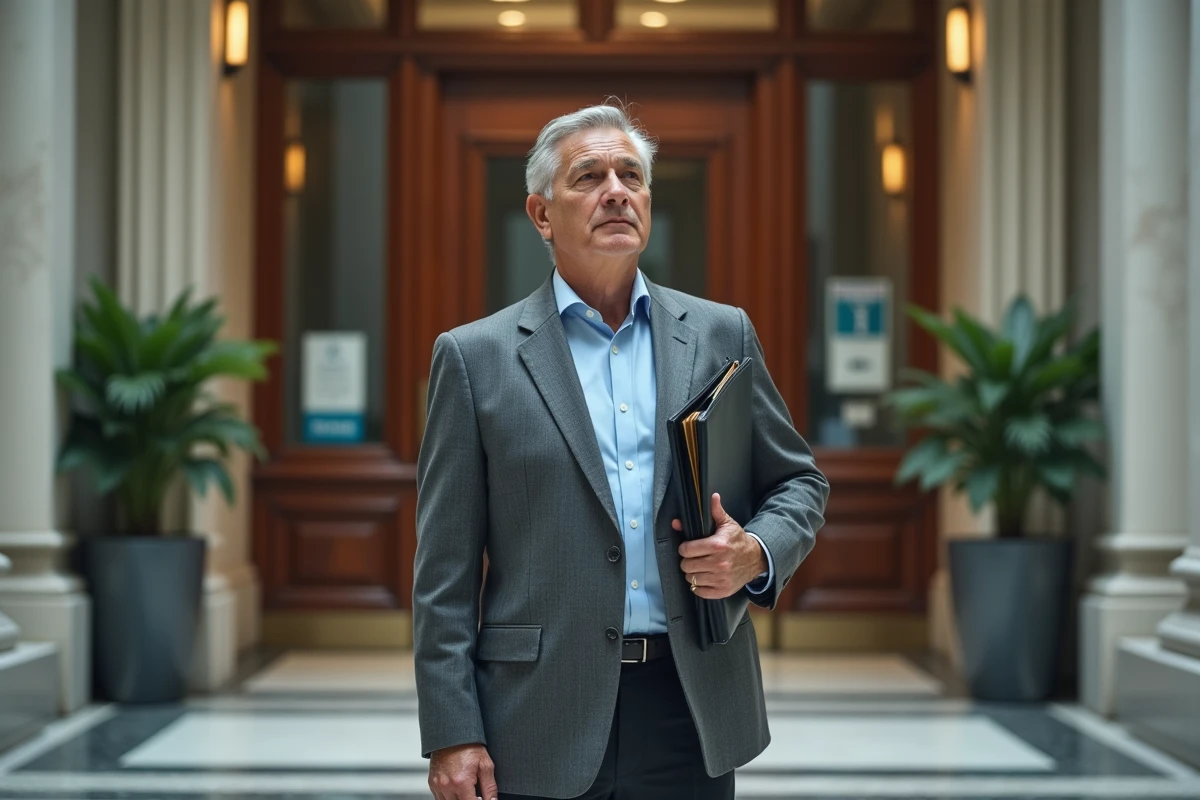 Homme dans un couloir professionnel après un entretien