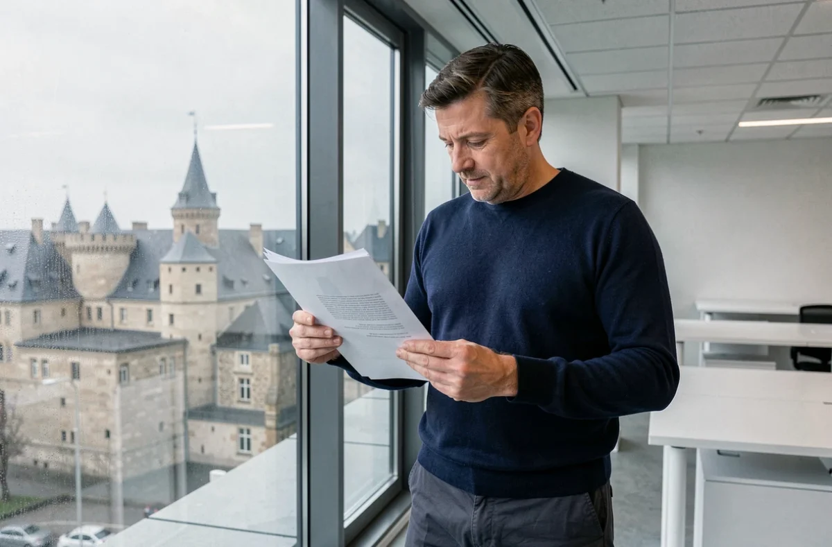 Homme consultant des documents dans un coworking avec vue sur la Citadelle de Besançon