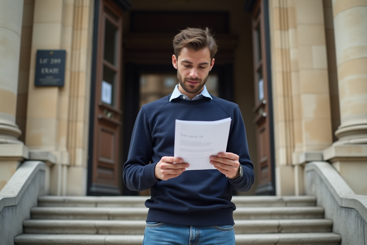 Jeune homme lisant un résumé de la loi C 293 devant le tribunal