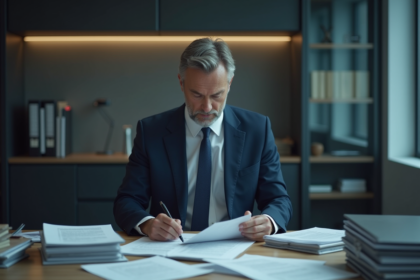 Manager d'affaires en costume dans un bureau moderne