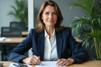 Manager d'entreprise tenant un contrat et un ticket restaurant