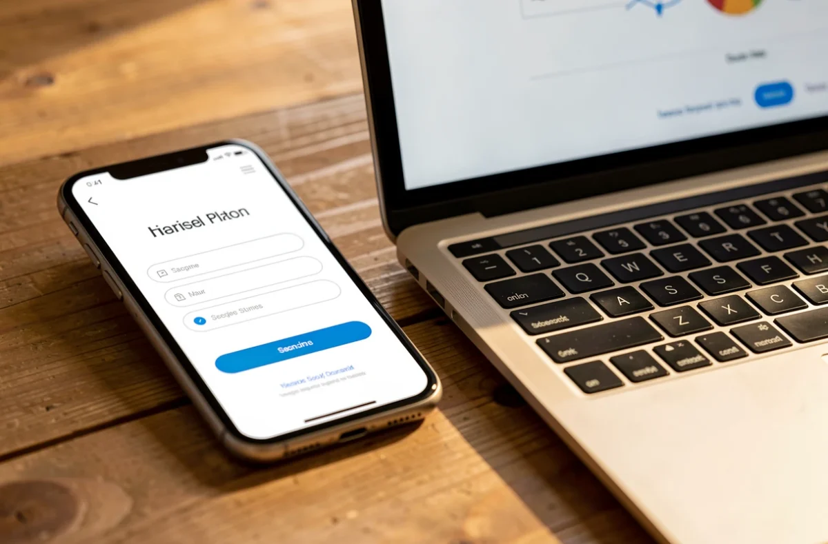 Ordinateur et smartphone affichant une page de connexion