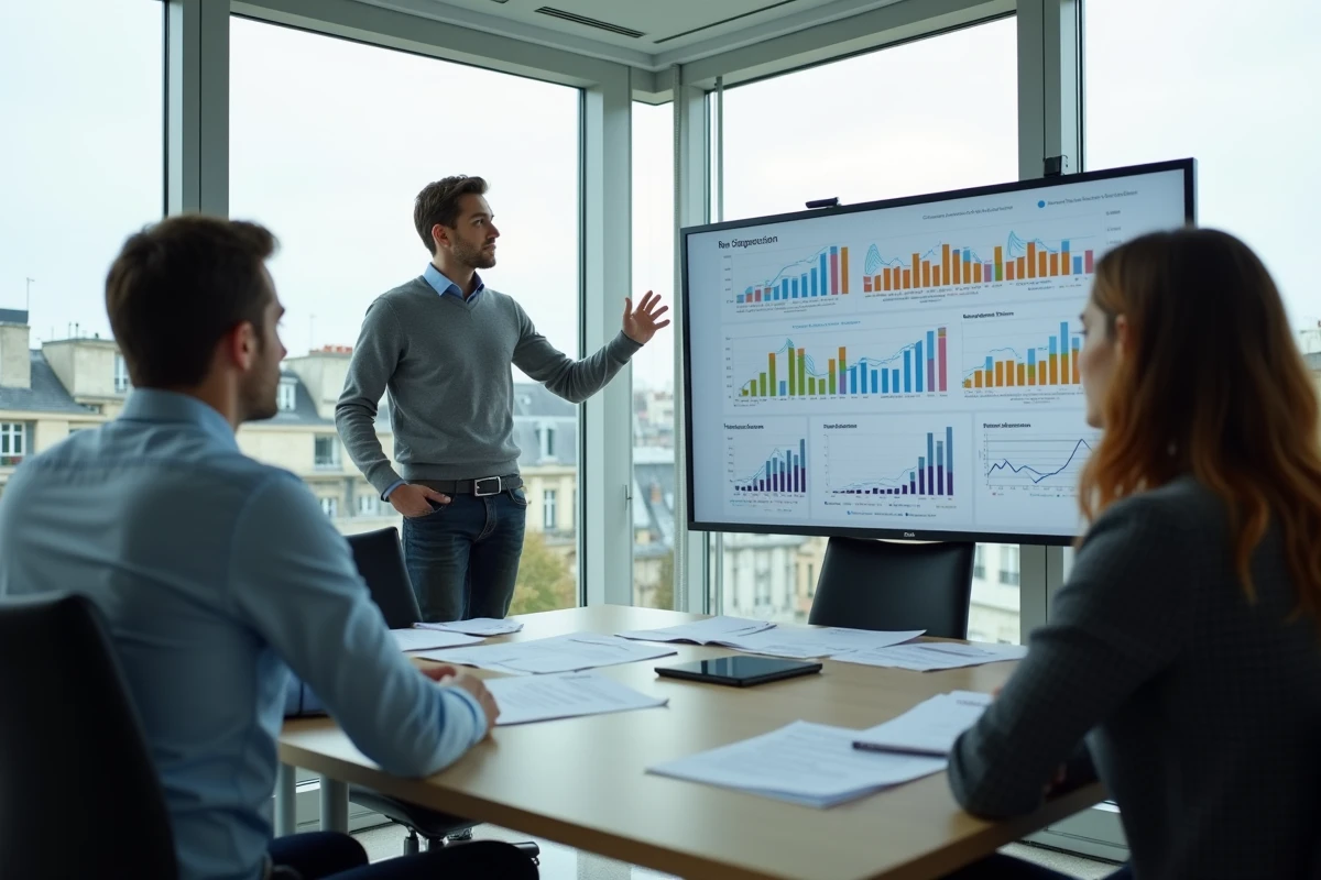 Jeune homme présentant des projections ROI en réunion