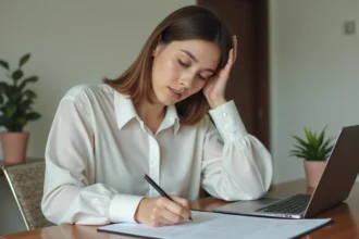 Jeune femme rédigeant une lettre de motivation pour un emploi au rayon frais de Leclerc