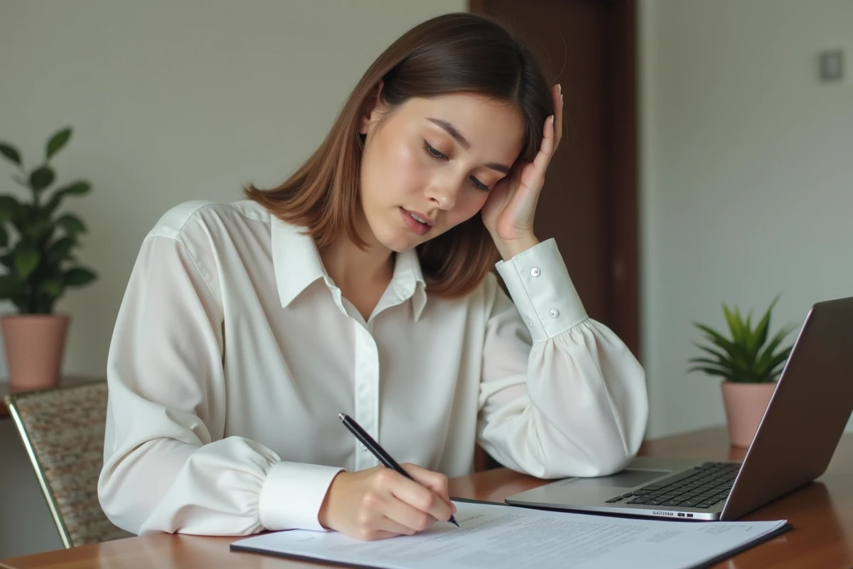 Jeune femme rédigeant une lettre de motivation pour un emploi au rayon frais de Leclerc