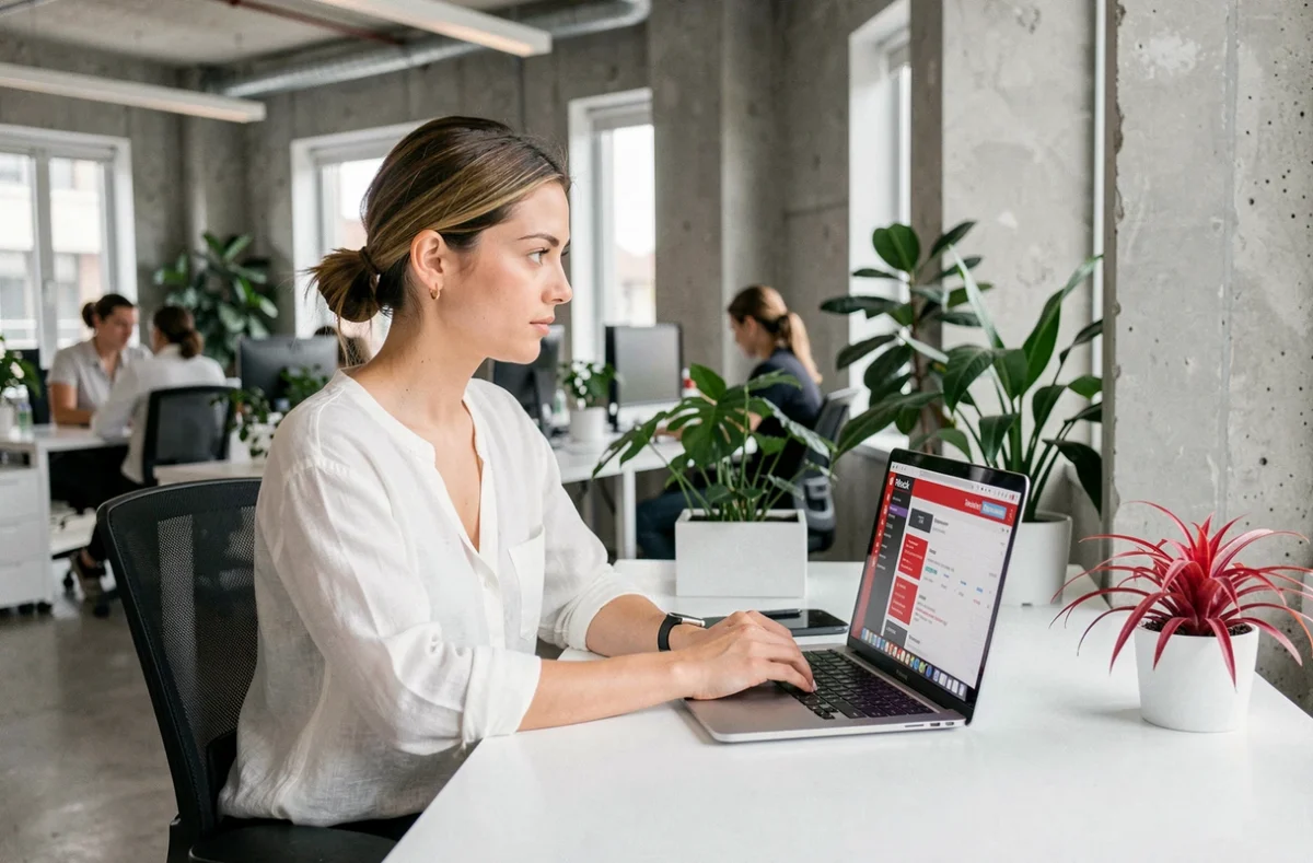 Spécialiste SEO de l'agence Redback Optimisation analysant un audit de référencement sur ordinateur portable