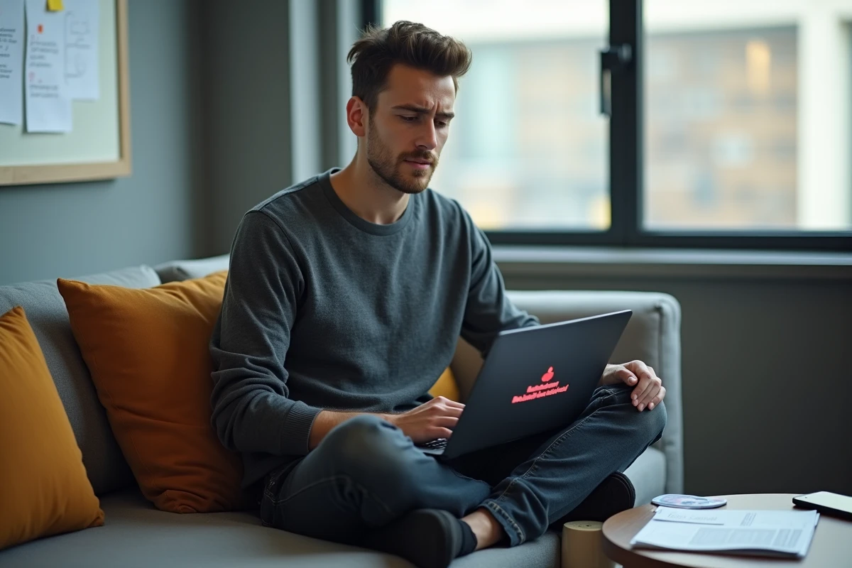 Un technicien informatique résolvant un blocage de connexion sur le bureau RH avec un message d'erreur visible