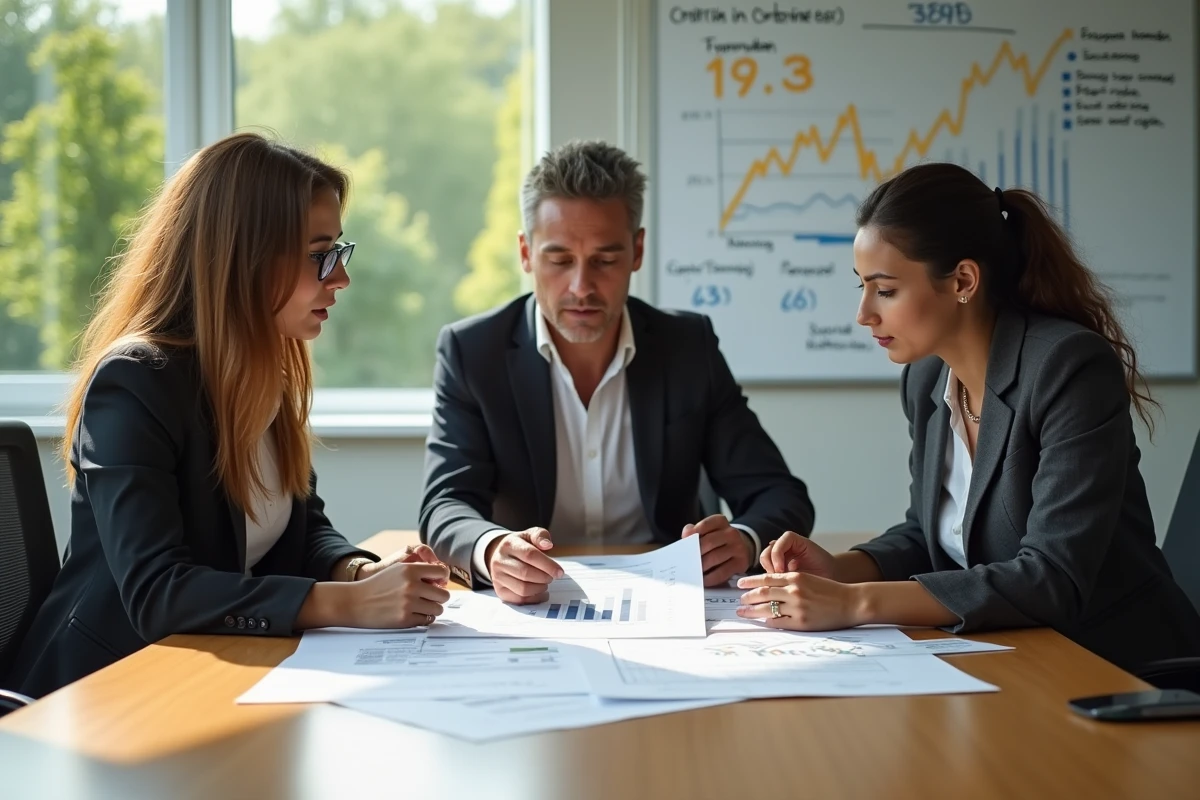 Groupe de professionnels discutant d un rapport financier