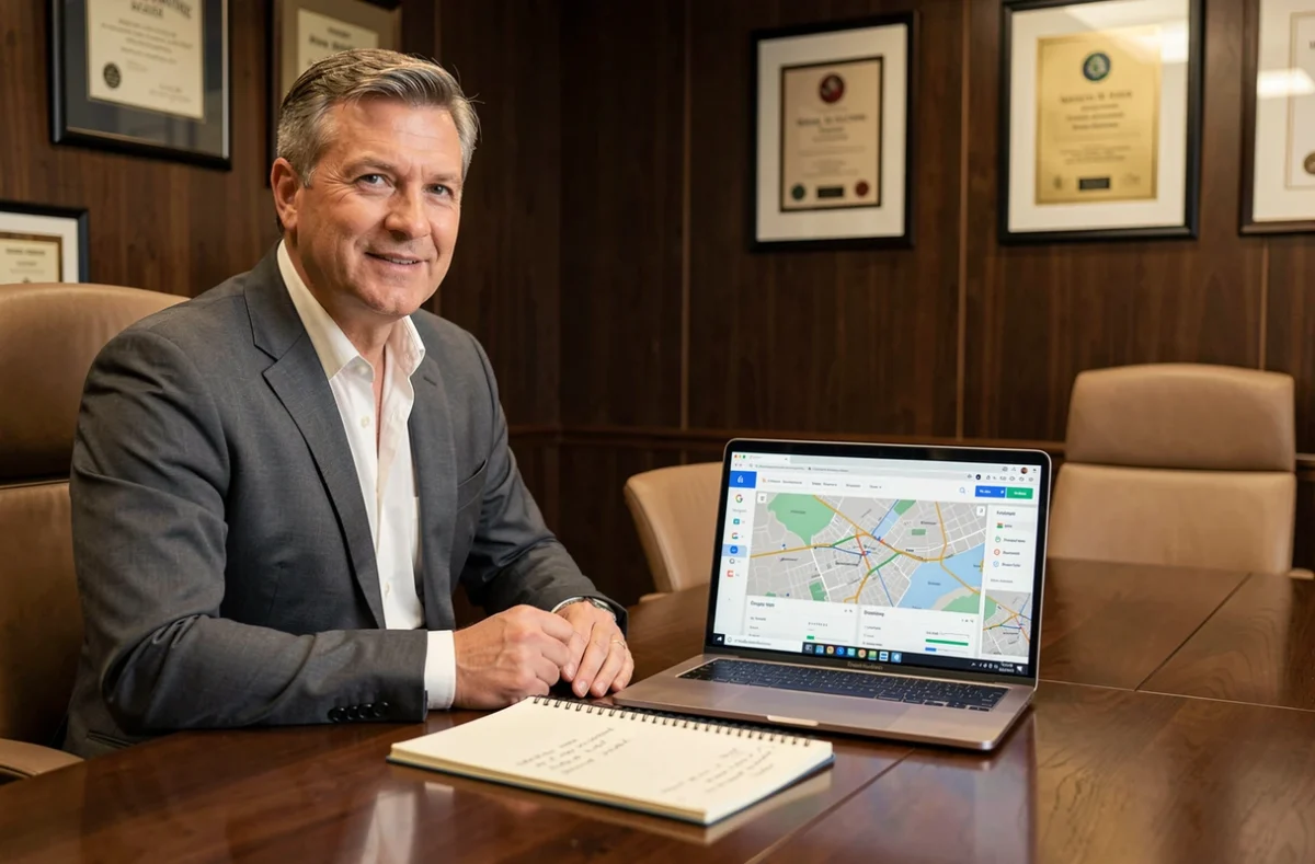 Consultant en notoriété web de Webnotoriété présentant une stratégie SEO locale en salle de réunion